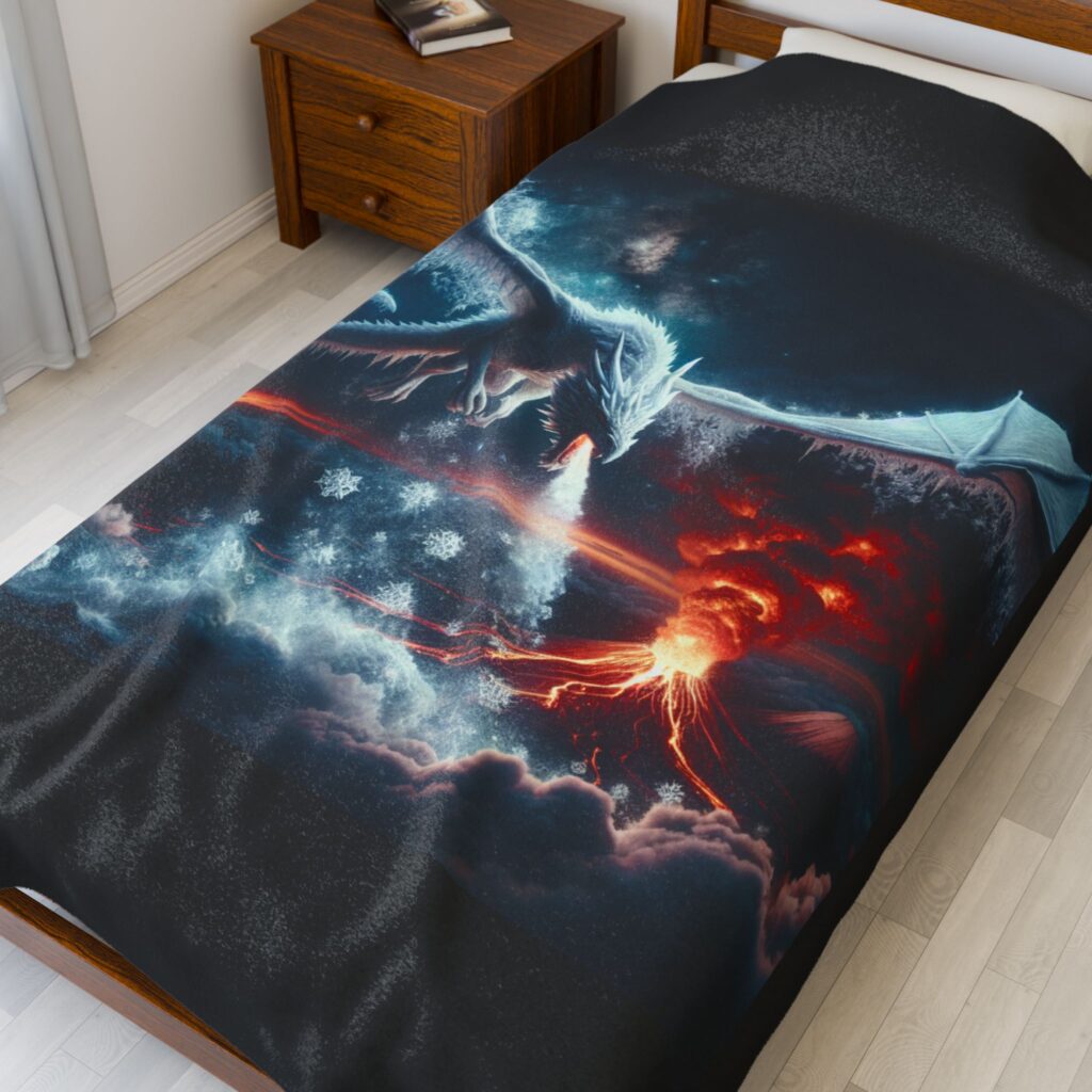 Fire & Ice Dragon Blanket: Epic Fantasy Velveteen Throw