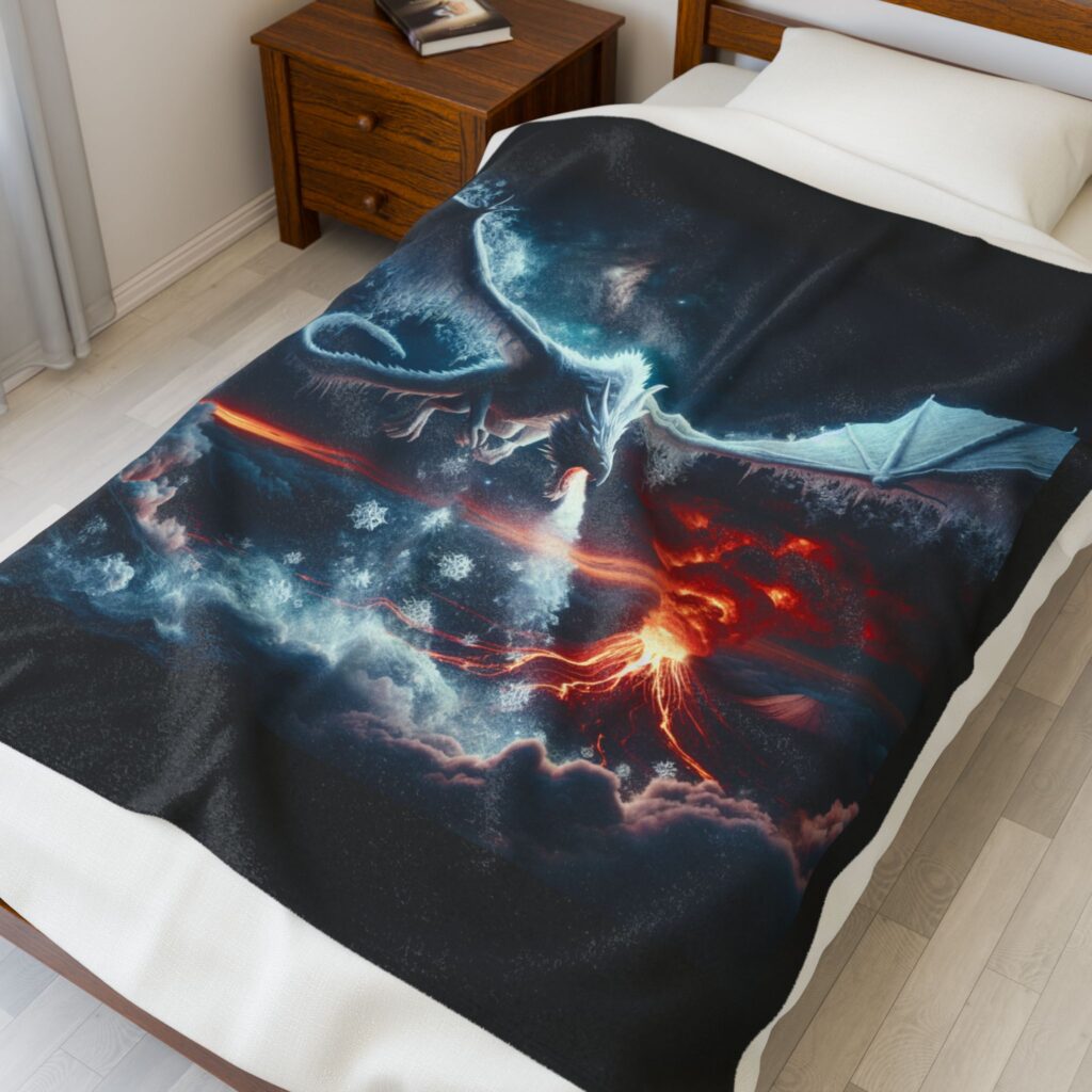 Fire & Ice Dragon Blanket: Epic Fantasy Velveteen Throw
