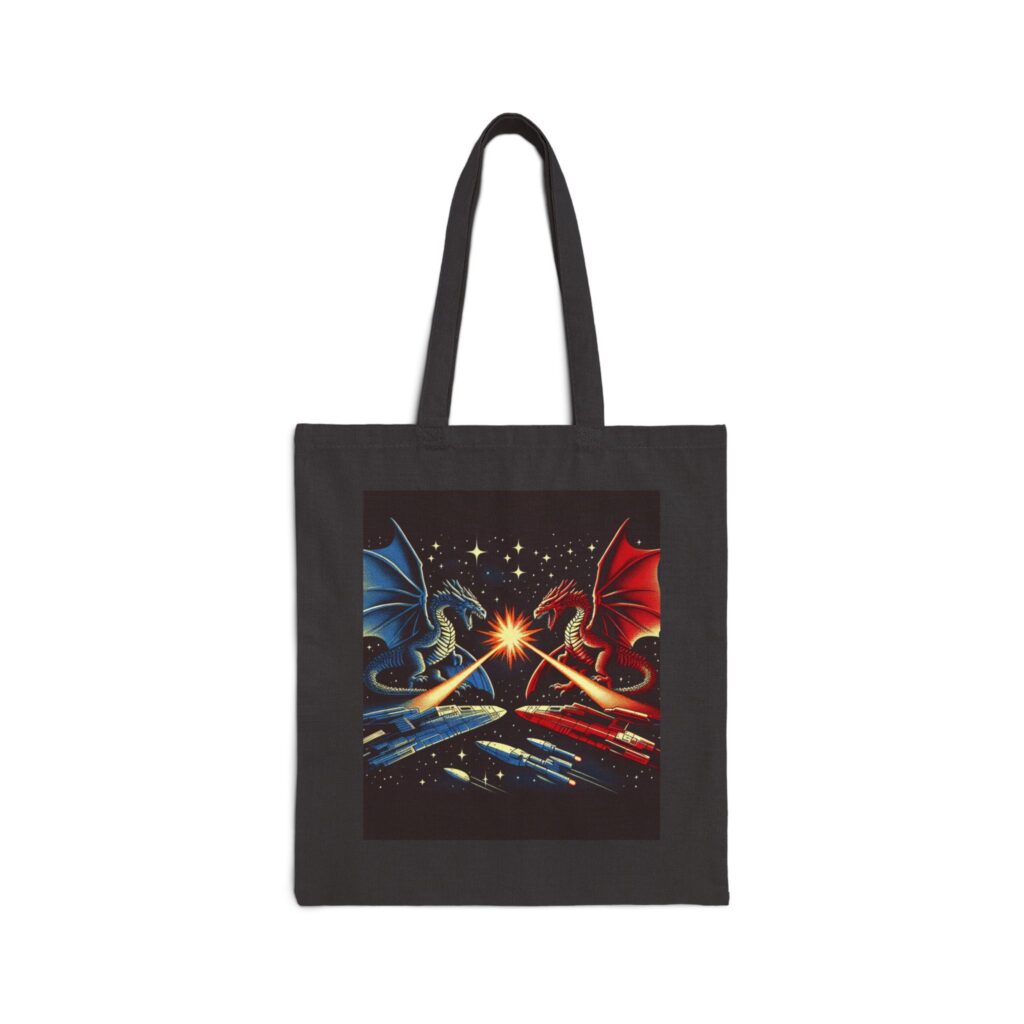 Dragon Duel Canvas Tote Bag: Epic Fantasy Style