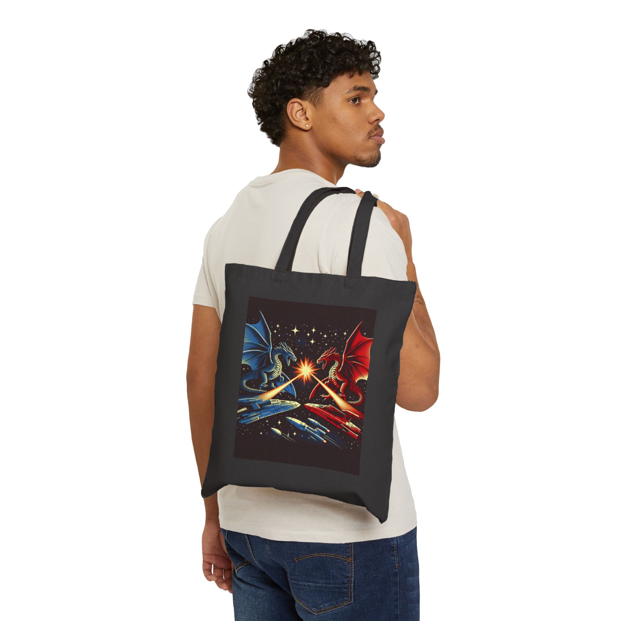 Dragon Duel Canvas Tote Bag: Epic Fantasy Style 1 Dragon duel canvas tote bag: epic fantasy style