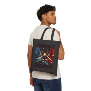 Dragon Duel Canvas Tote Bag: Epic Fantasy Style