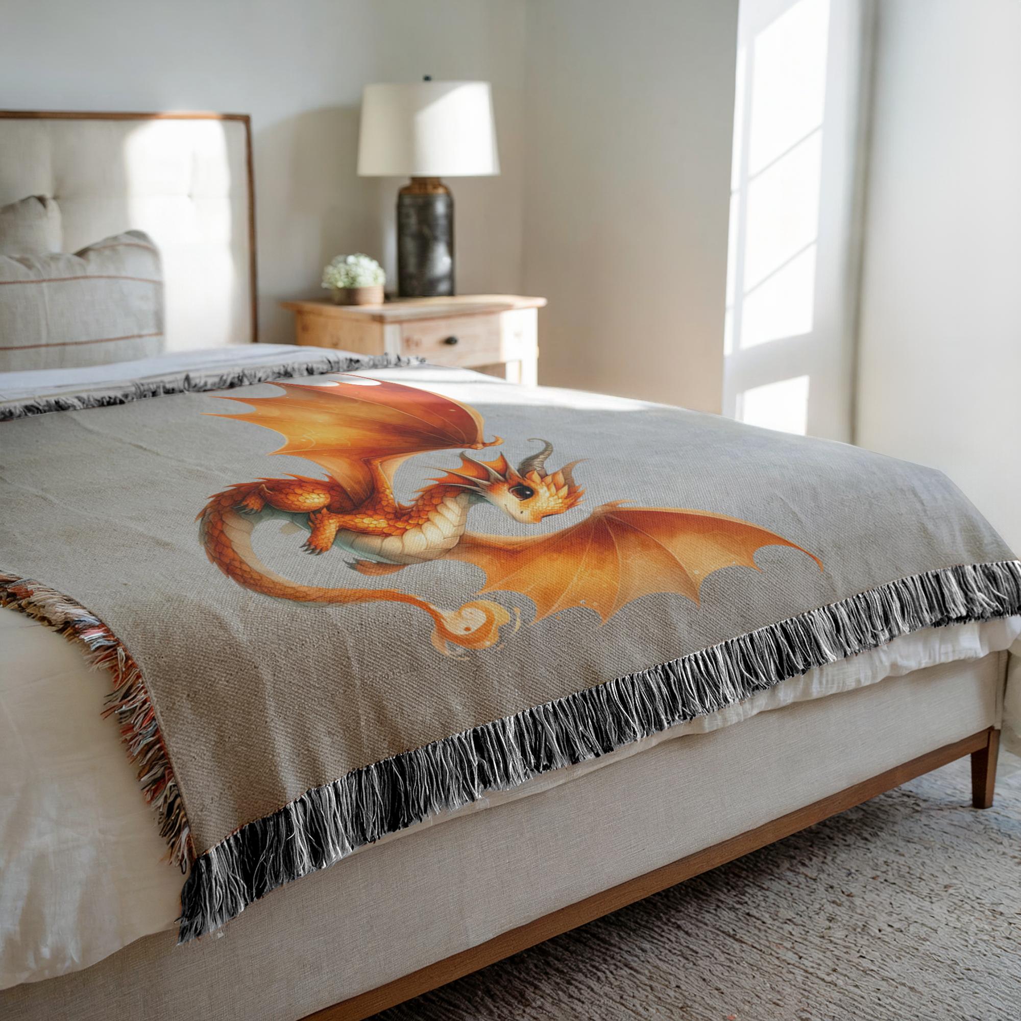Cozy Fire Dragon Woven Blanket | Soft Cotton Tapestry 2 Fire dragon woven blanket