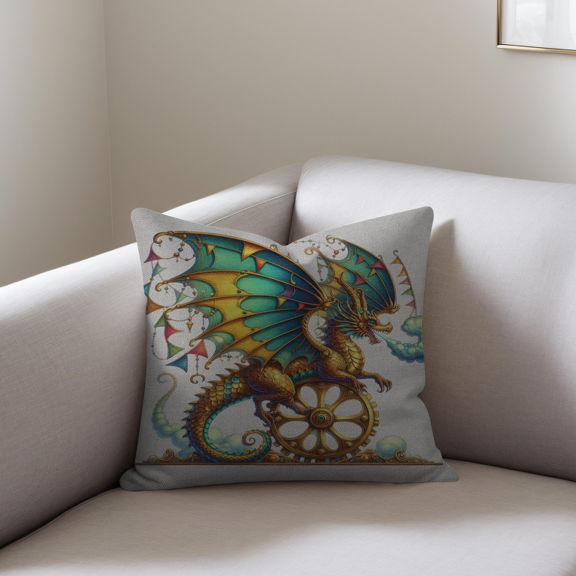 Clockwork dragon pillow | steampunk fantasy throw pillow - image 2