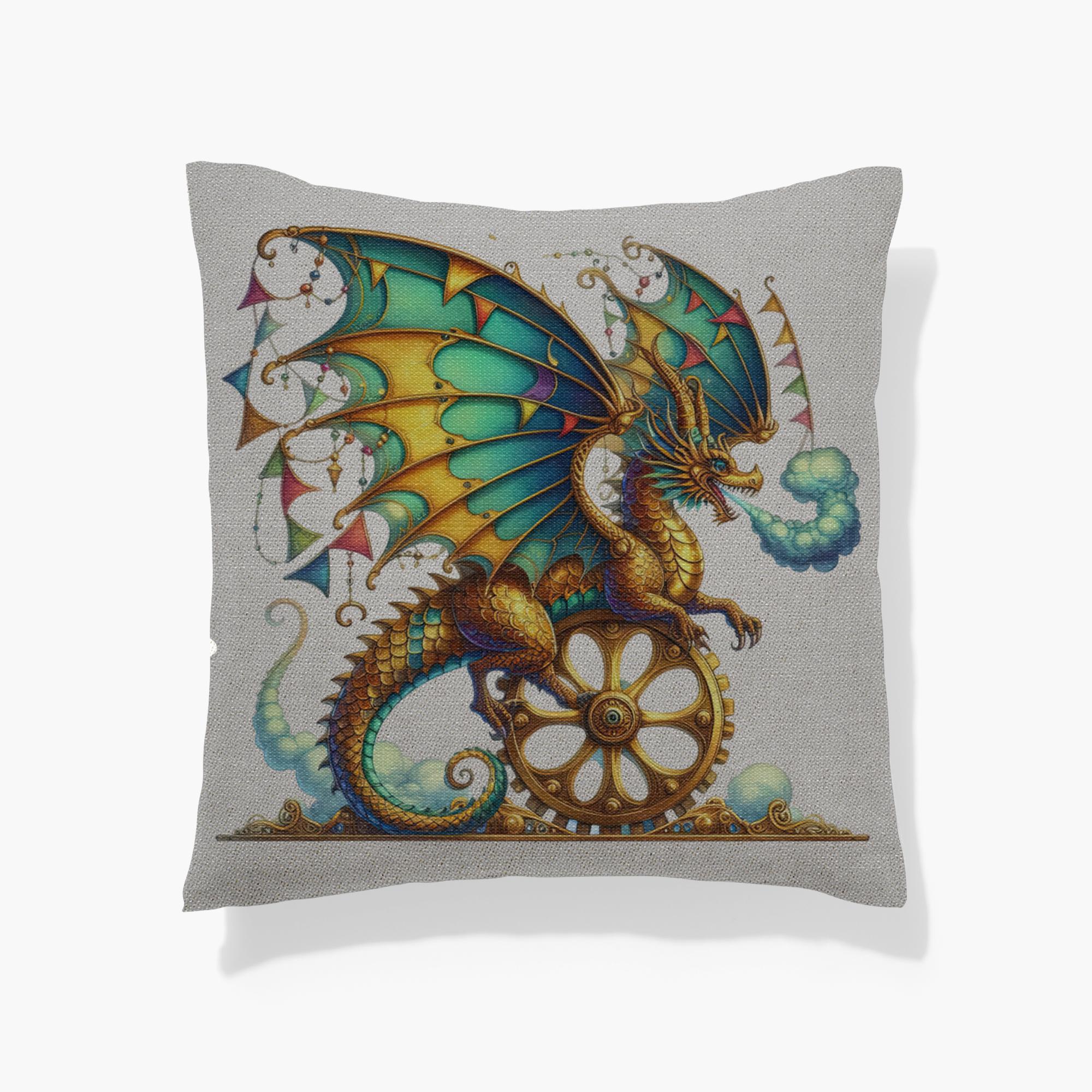 Clockwork dragon pillow | steampunk fantasy throw pillow - image 4