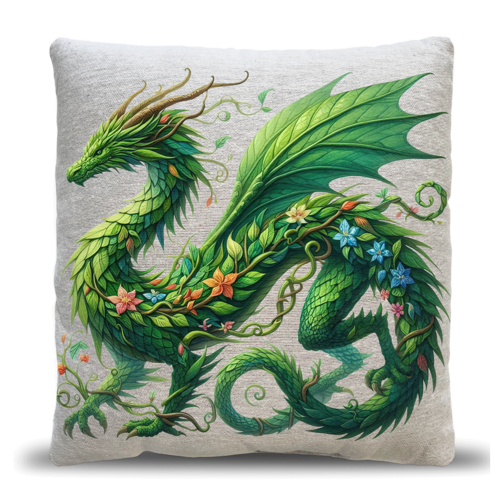 Spring Green Dragon Pillow - Botanical Fantasy Throw Pillow 5 Spring green dragon pillow - botanical fantasy throw pillow - image 5