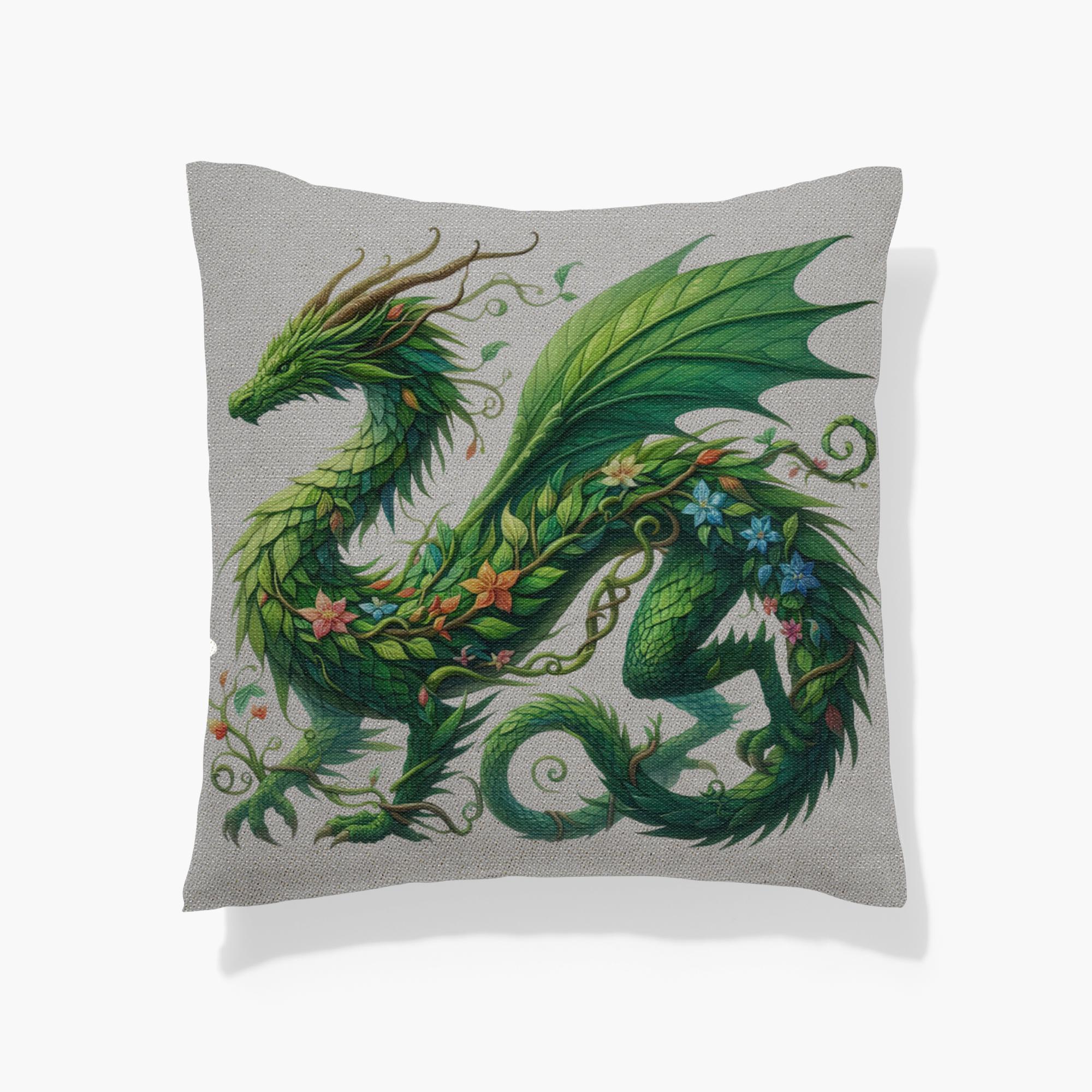 Spring Green Dragon Pillow - Botanical Fantasy Throw Pillow 3 Spring green dragon pillow - botanical fantasy throw pillow - image 3