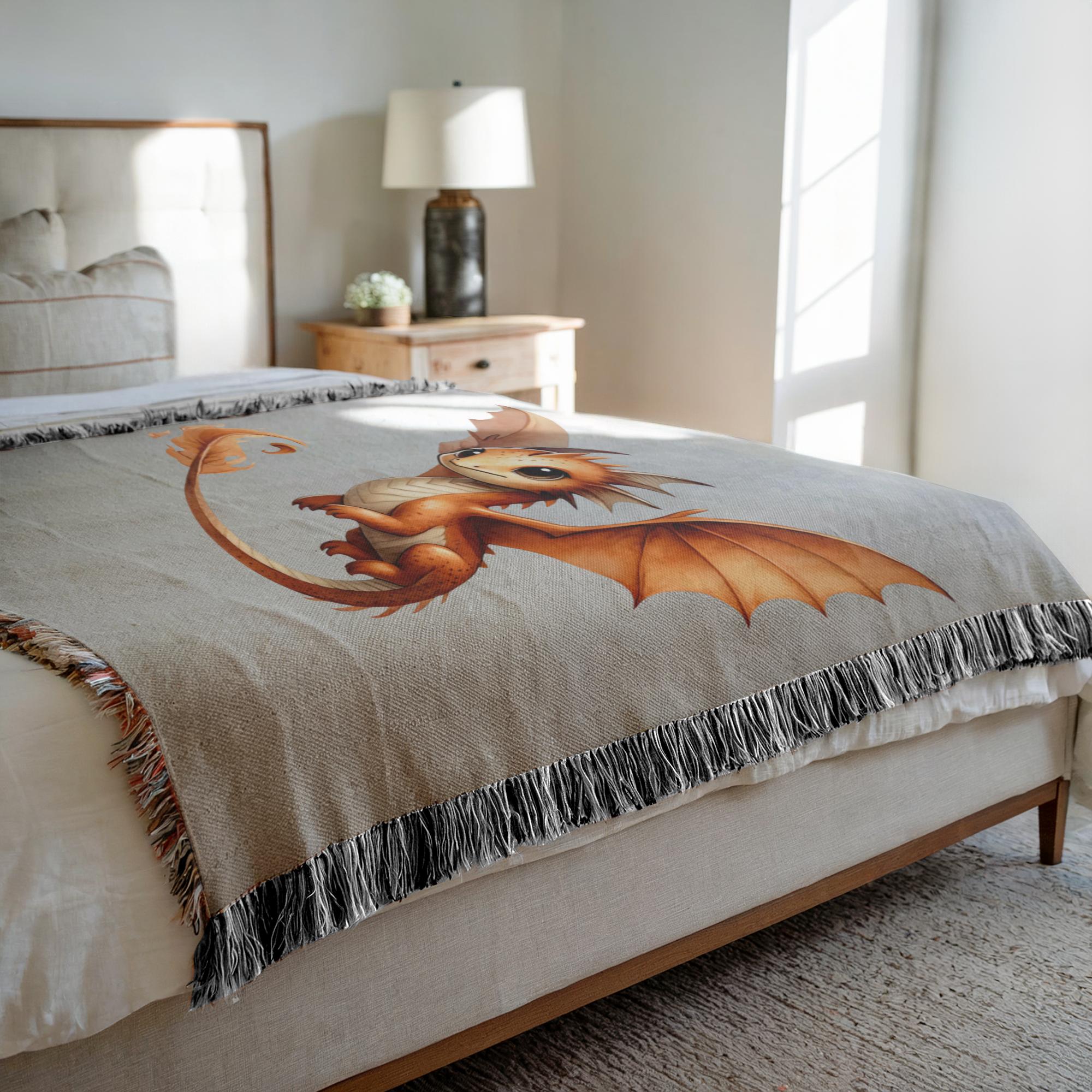Cozy Baby Fire Dragon Woven Blanket | Soft Cotton Tapestry 2 Cozy baby fire dragon woven blanket | soft cotton tapestry - image 2