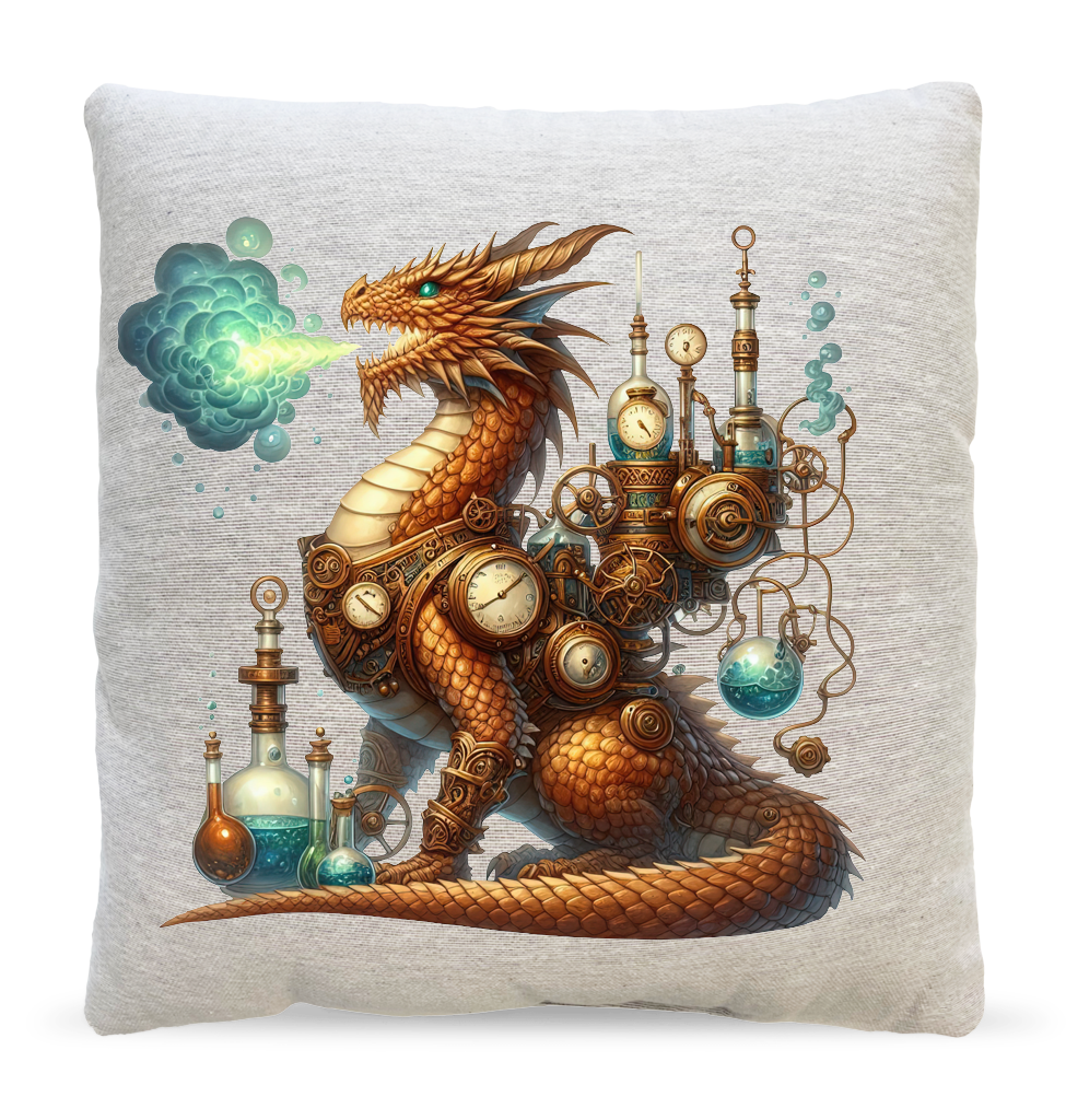 Steampunk alchemist dragon pillow