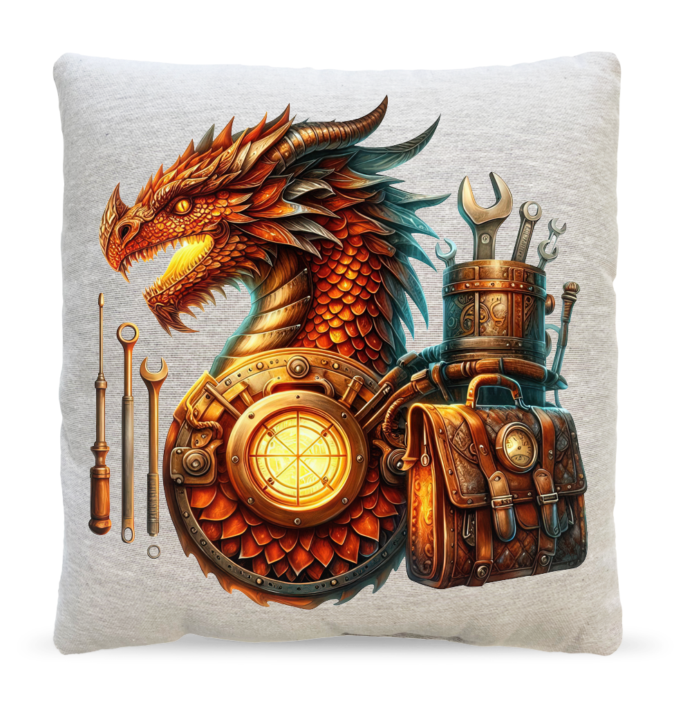 Steampunk Dragon Mechanic Pillow